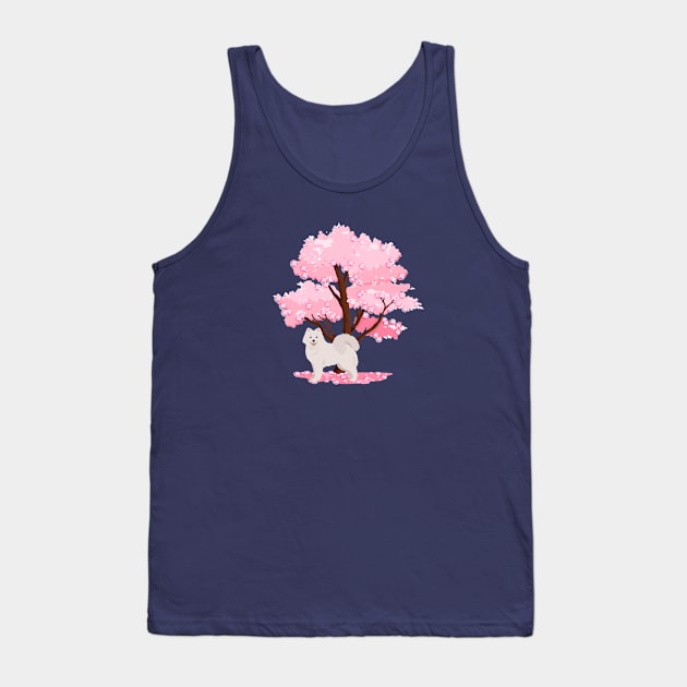 Samoyed Dog with Spring Sakura Tree Tank Top by Seasonal Dogs